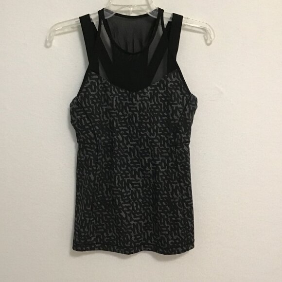 Lululemon Running In The City Tank Heathered Net Pop Black Multi Size 8 - Picture 7 of 11